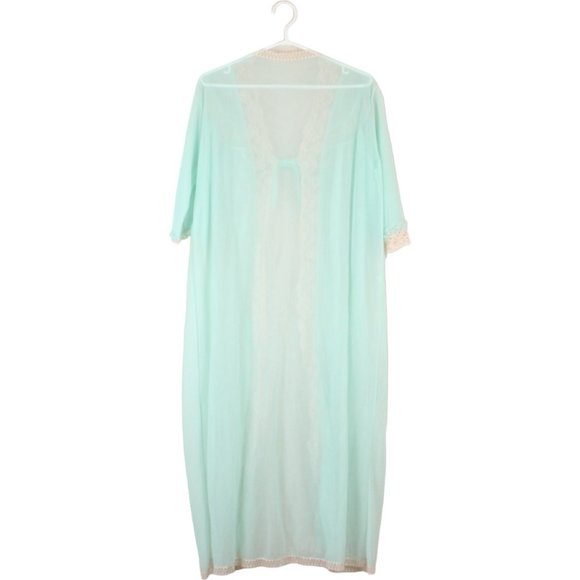 Vintage Elsser Peignoir Mint Green White Nylon Lace Robe & Nightgown Small SW32 - Picture 7 of 12